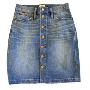 J. Crew Women's Blue Diatressed Denim Skirt Copper Button Detail Size 28